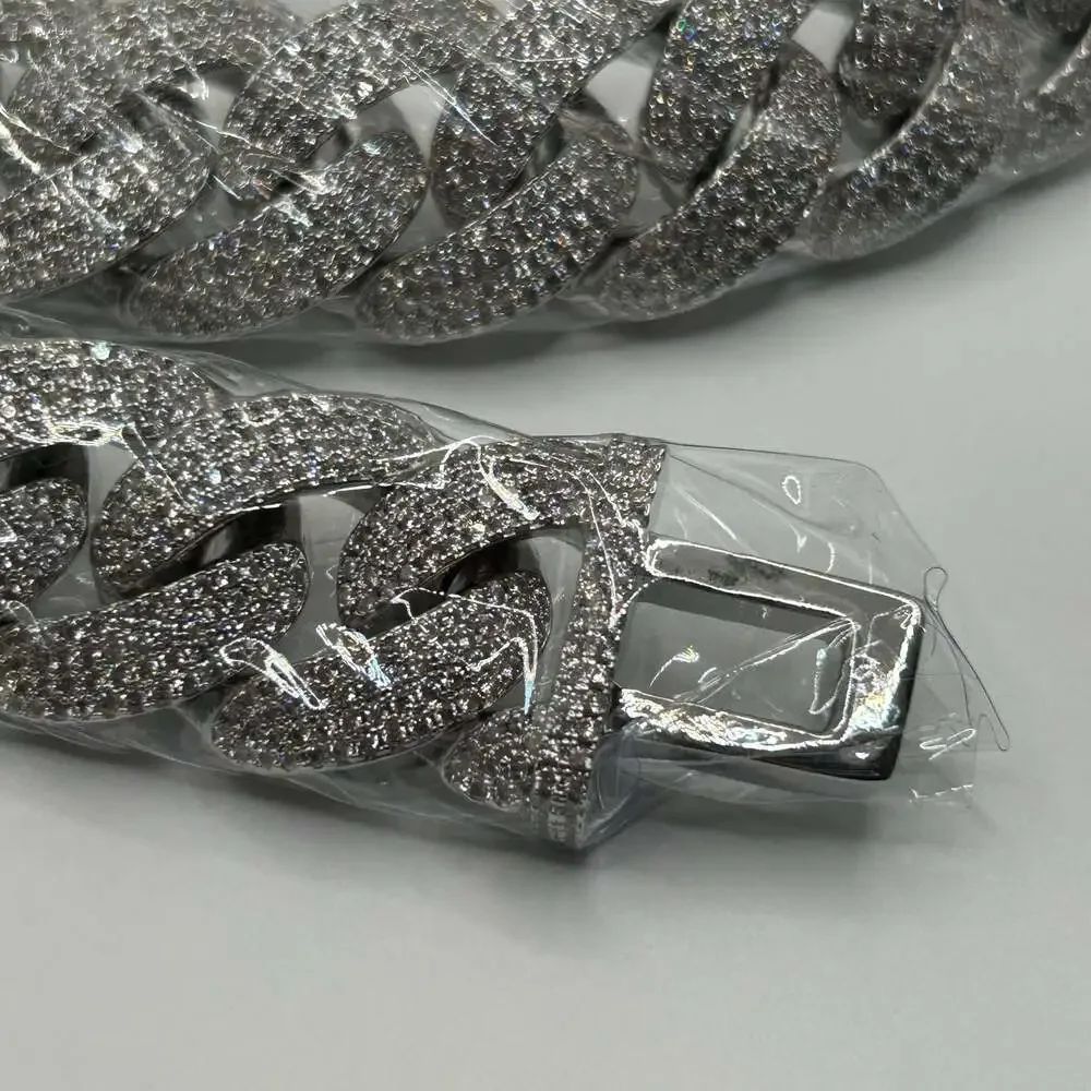 Moissanite Cuban Chain Passes Test VVS1 4 Row Iced Silver Necklace 20mm 22” New